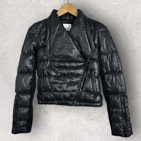 Bebe Black Puffer Jacket Down Fill Feather Size XS Asymmetric Winter Coat‎ Zip - Picture 1 of 14